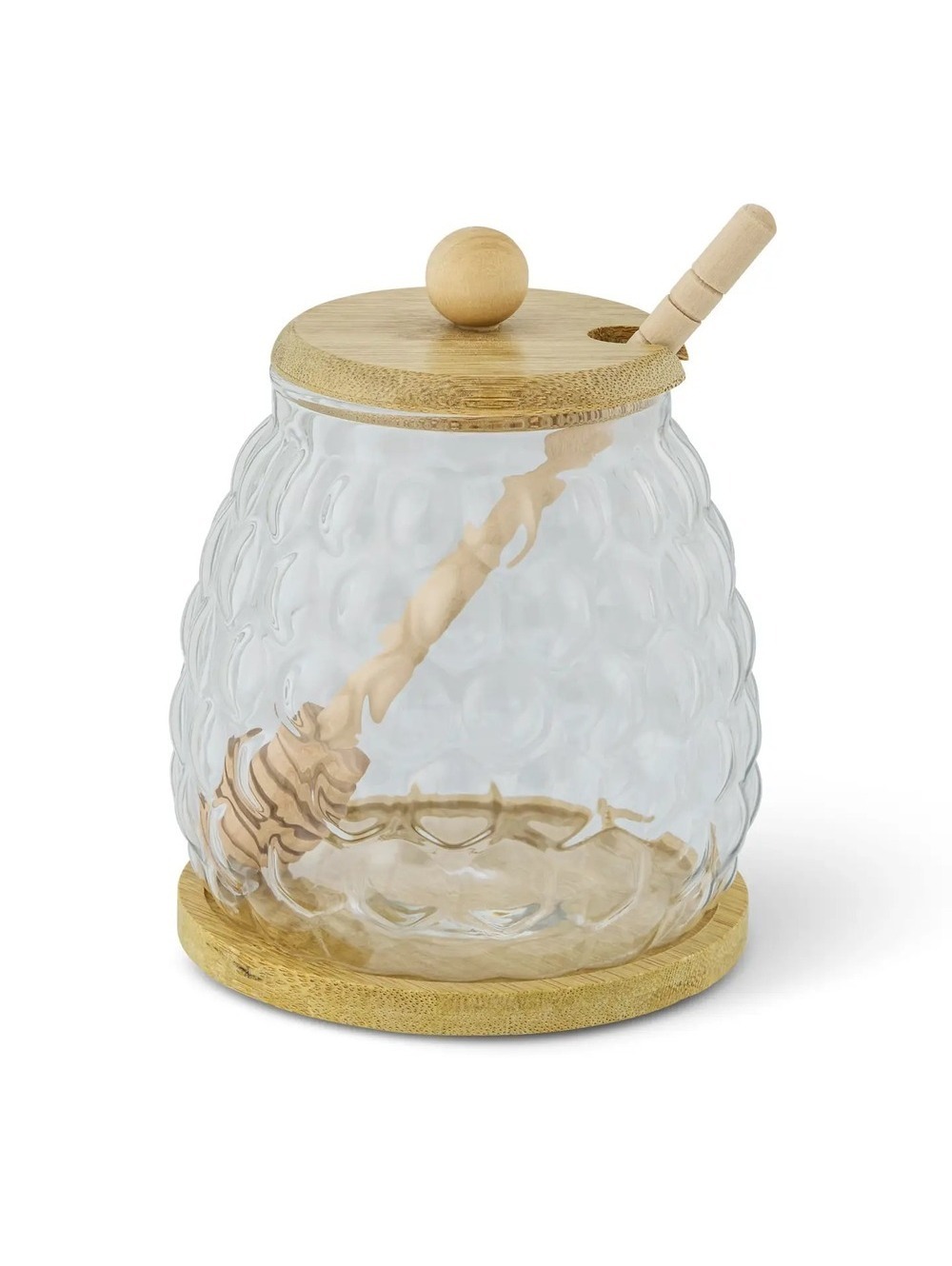 Medici 18.5oz Glass Bubble Honey Jar with Bamboo Base and Wood Dipper